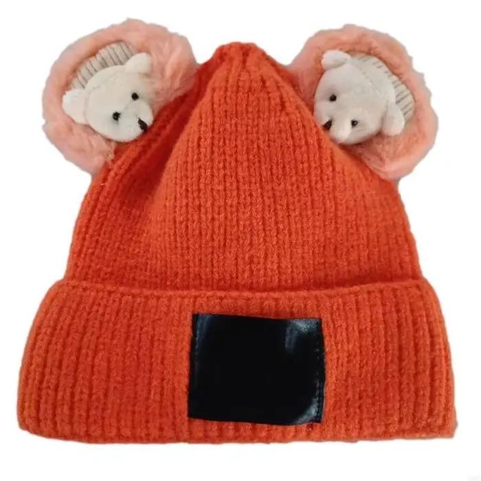 Chapeau tricoté ours mignon décontracté, chapeau froid en peluche, bonnet d'hiver, cadeau pour Hallo