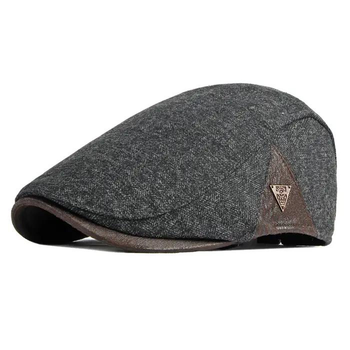 Béret rétro britannique pour hommes, casquette d'hiver épaisse et chaude en laine pour journal, casq