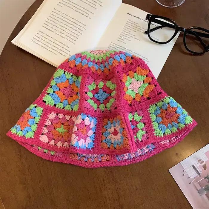 Chapeau au crochet rouge 2024 mode chapeau de laine coloré femmes automne et hiver mignon chapeau en