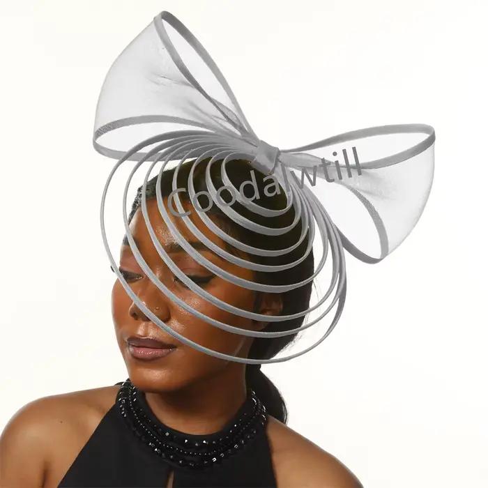Chapeaux fascinateurs à nœud blanc pour femmes, Chapeau de mariage de luxe pour église, pour occasio