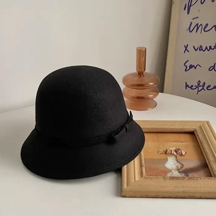 Chapeau formel en feutre style Hepburn, casquette Panama, chapeau bob style britannique avec nœud, s