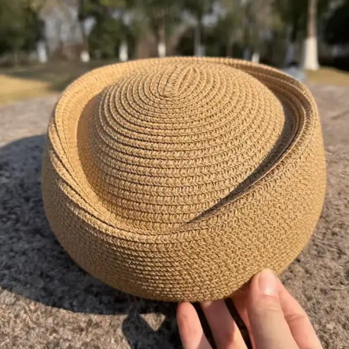 Nouveau chapeau élégant en paille, style beret, forme goutte d'eau, classique, pour hôtesse de l'air