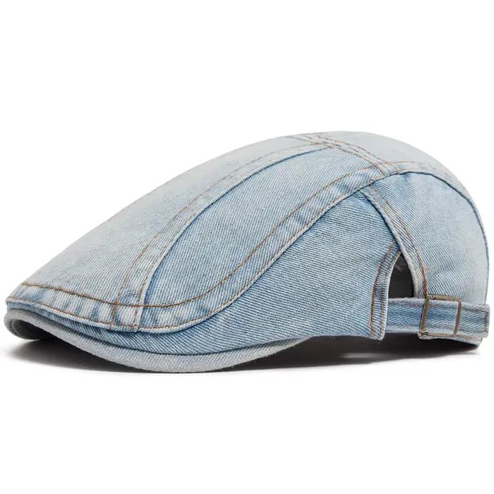 Béret femme mode Denim Vintage casquette gavroche pour hommes été solide lavé casquettes plates déco