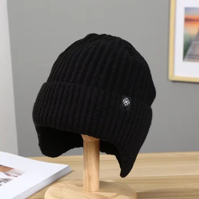 Hommes hiver tricoté chapeau en peluche chaleur casquette à visière en plein air cache-oreilles déco