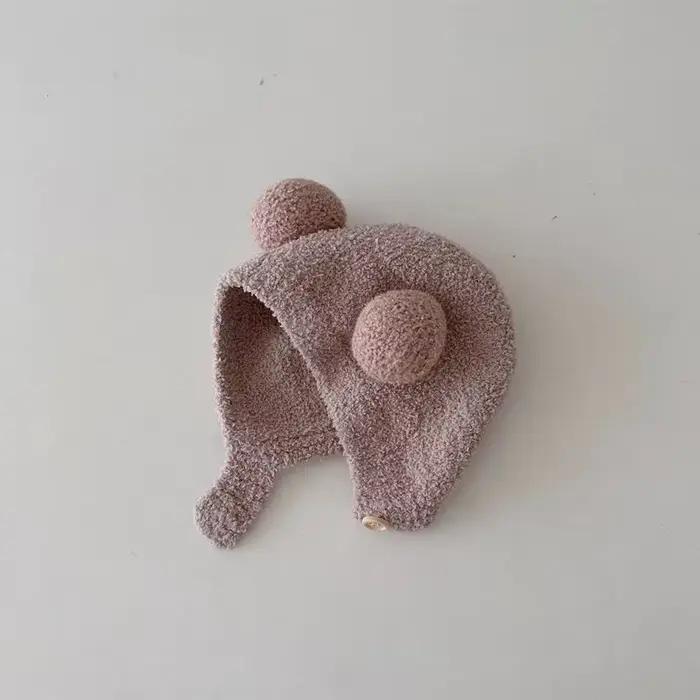 Mignon bébé chapeaux hiver chaud enfants fille garçons polaire laine ourlet casquettes avec boule so