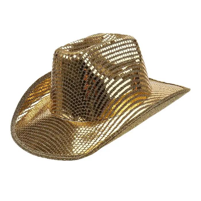 Chapeau de cowboy western vintage à paillettes brillantes, chapeau de jazz à paillettes dorées, chap