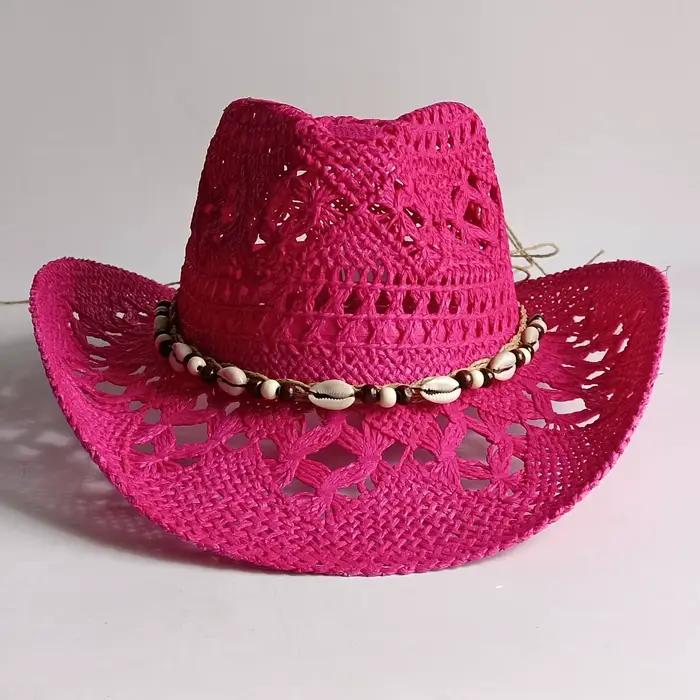 Chapeau de cowboy western en paille à double concavité pour femmes et hommes, style classique vintag