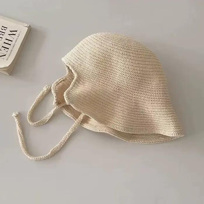 Bonnets de régence en paille de lin pour femmes, chapeaux de soleil, casquette de plage à nœud, Cloc