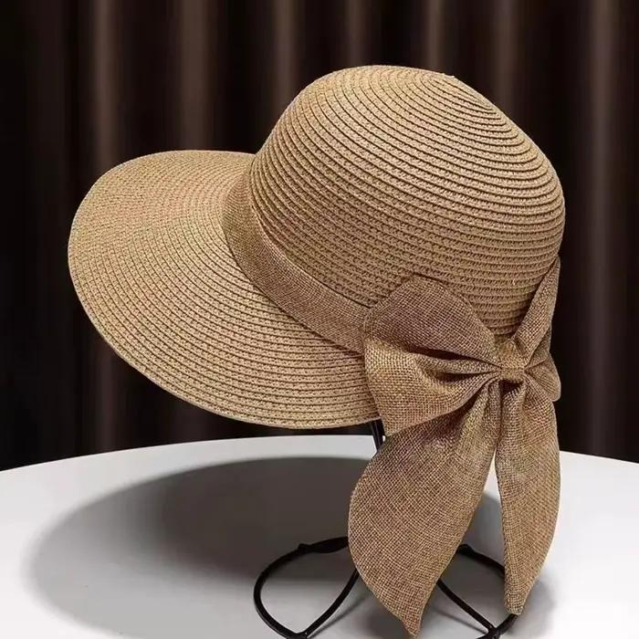 Chapeaux d'été pour femmes chapeau de soleil casquette de plage dames nœud papillon Panama casquette