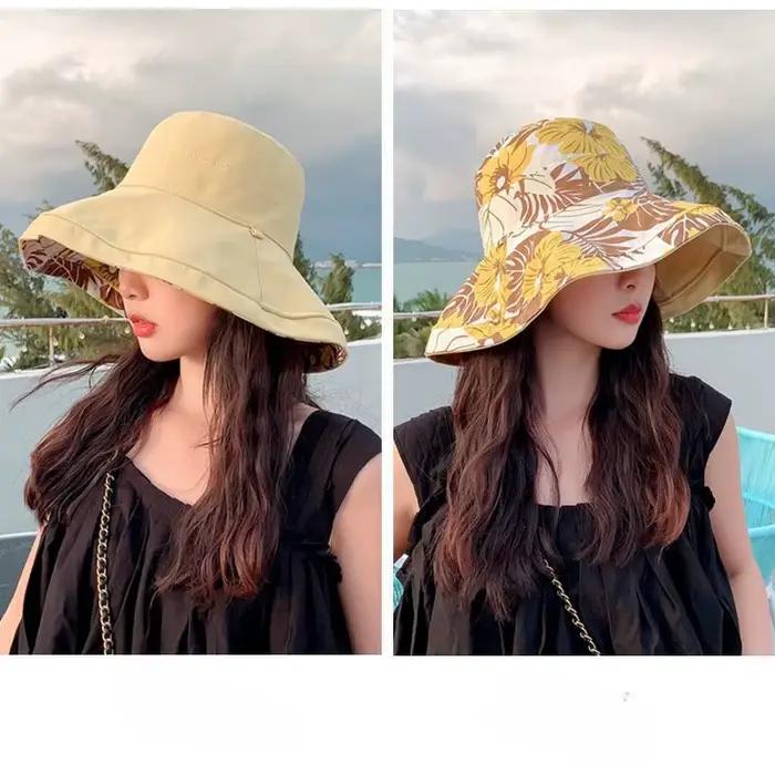 Chapeaux d'été pour femmes, chapeau seau réversible bohème, chapeau de soleil surdimensionné à impri