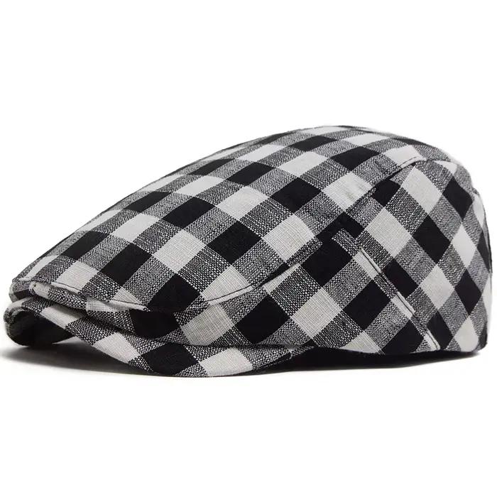 New Fashion Plaid Beret Men Women Vintage Visor Flat Cap Spring Autumn Newsboy Hat Casual Female Ber