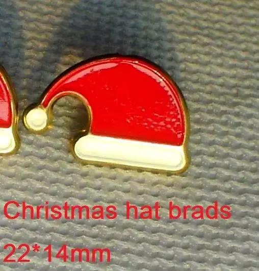 Chapeau de père noël, Scrapbooking, boîte de cadeaux de noël, 50 pièces, 22x14mm, décoration artisan