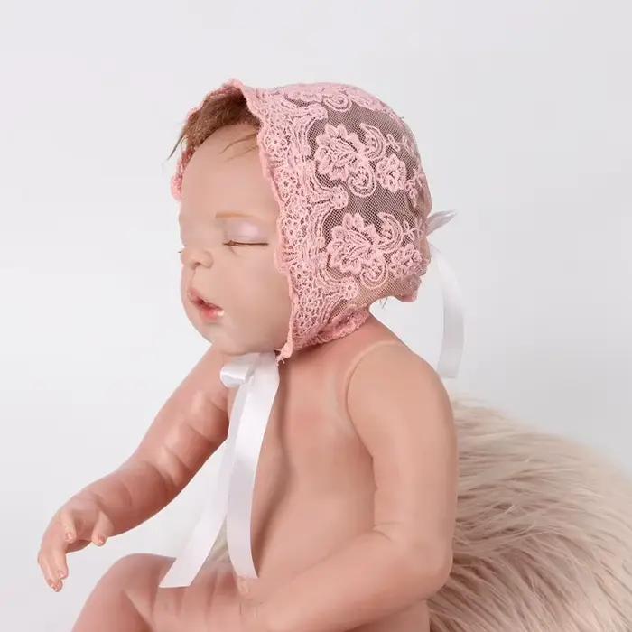 Bonnet en dentelle à fleurs pour bébé, couleur unie, princesse, nouveau-né, fille et garçon, casquet