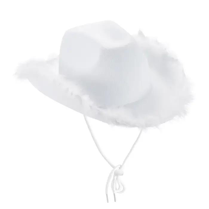 Chapeau de Cowboy pour femmes, couleur unie, garniture floue, casquette à large bord, chapeau de sol
