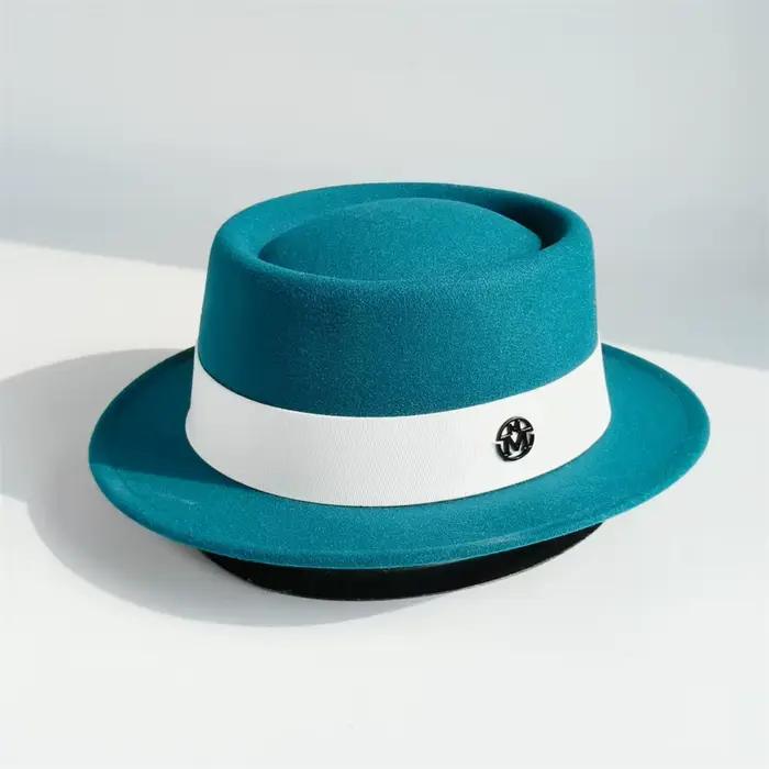 Chapeau Pork Pie français pour homme, Chapeau Fedora vintage pour femme, Chapeau Fedora turquoise à 