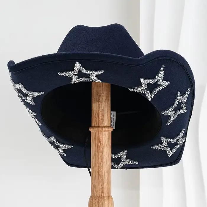 Chapeaux Western Étoile en Strass pour Femmes et Hommes 2026 – Chapeau de Cowgirl Vintage à Large Bo