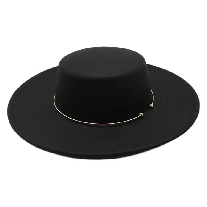 Chapeau Fedora pour femmes et hommes, élégant, Vintage, en feutre, décor en métal, casquette de Jazz