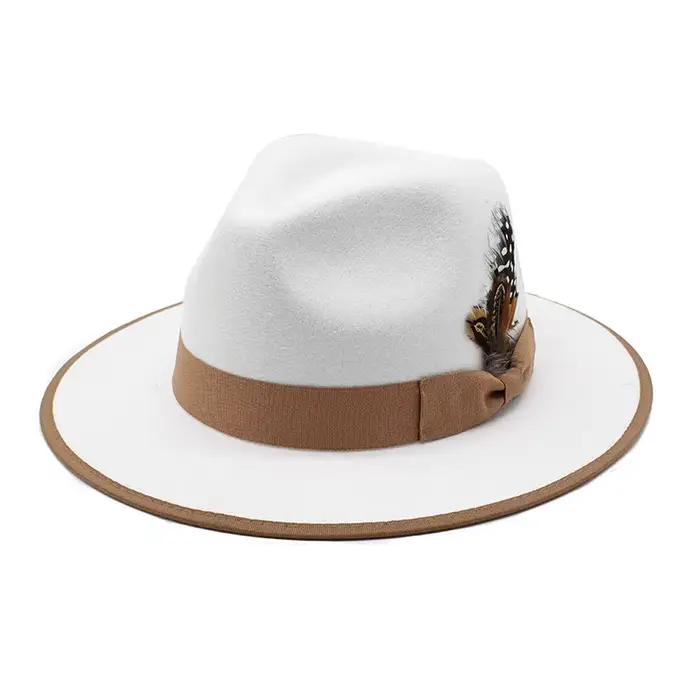 Chapeau en feutre de laine unisexe, avec grand bord en forme de cœur, garniture en plumes, à la mode