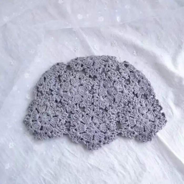 Bonnet en crochet creux brodé de fleurs, chapeau rétro français, accessoires de mode