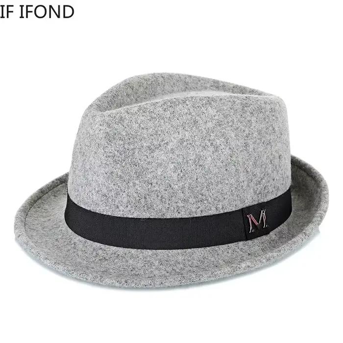 Hommes hiver épais chaud feutre Fedora chapeaux laine Gentleman Jazz casquette homburg mâle classiqu
