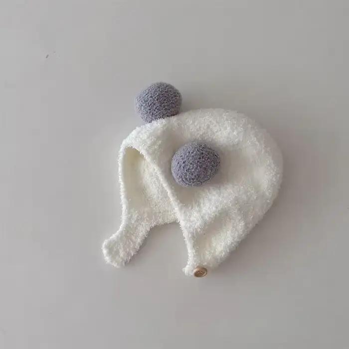 Mignon hiver chaud enfants fille garçons bébé chapeaux polaire laine ourlet casquettes avec boule so