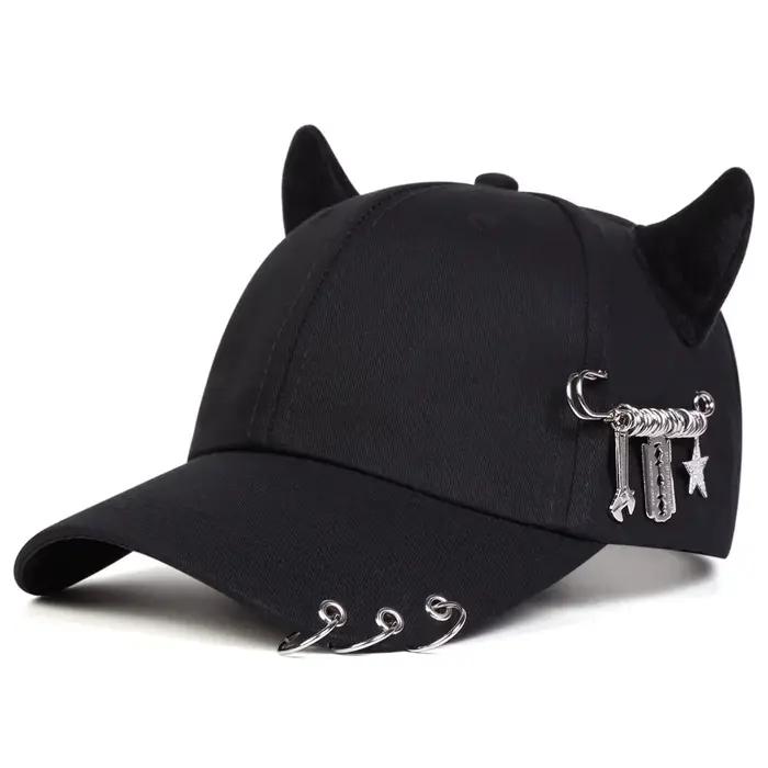 Casquette de baseball personnalisée avec anneau en fer et corne de vache, casquette polyvalente en b