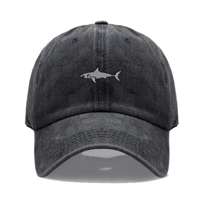 Casquette de baseball brodée requin pour hommes et femmes, en coton délavé, style Dad Hat, réglable,