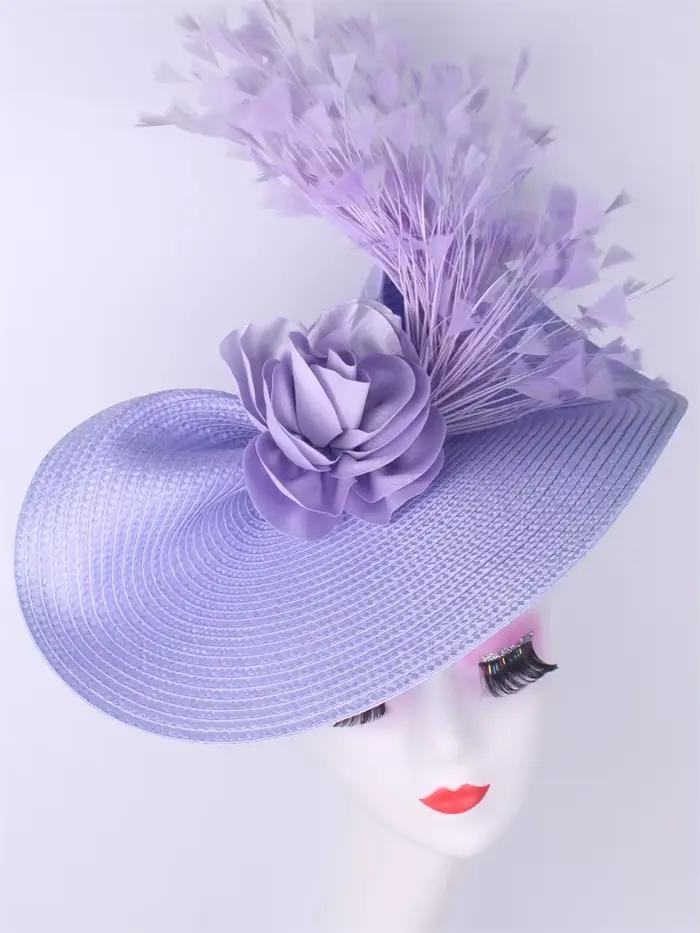 Lavande grand fascinateur fleur chapeau femmes chapellerie de mariage église Occasion casque dames c