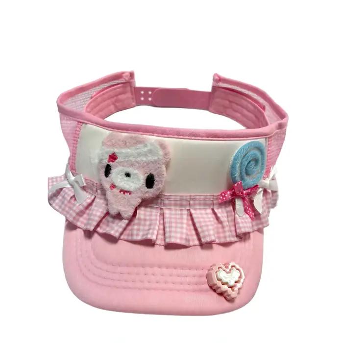 Casquette de baseball ajourée rose bonbon pour femme, style ours, avec dentelle à volants, visière p