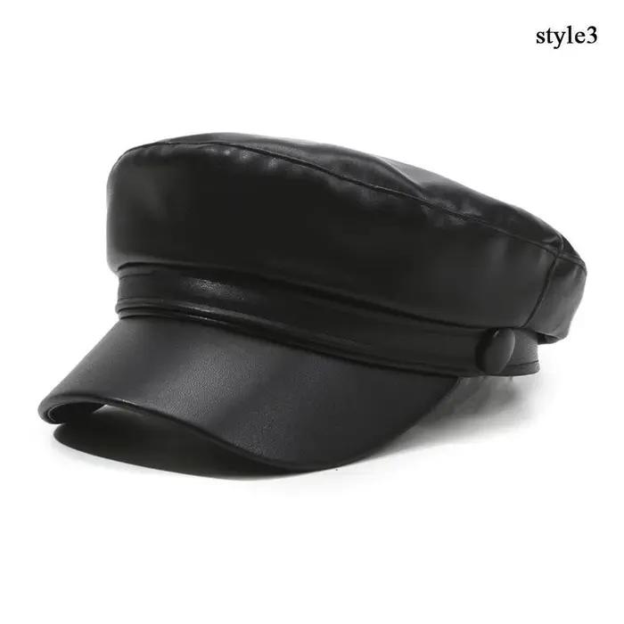 Bérets de style britannique, visière en cuir PU, chapeau plat rétro noir, chapeau de peintre classiq