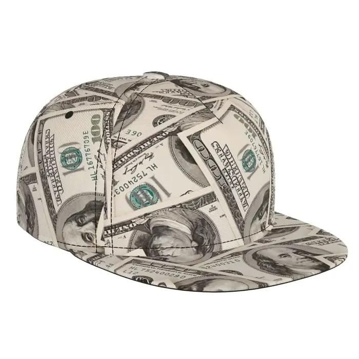 Chapeau à bords plats à motif imprimé Dollar, chapeau Hip-hop pour skateboard de rue, chapeau de Bas