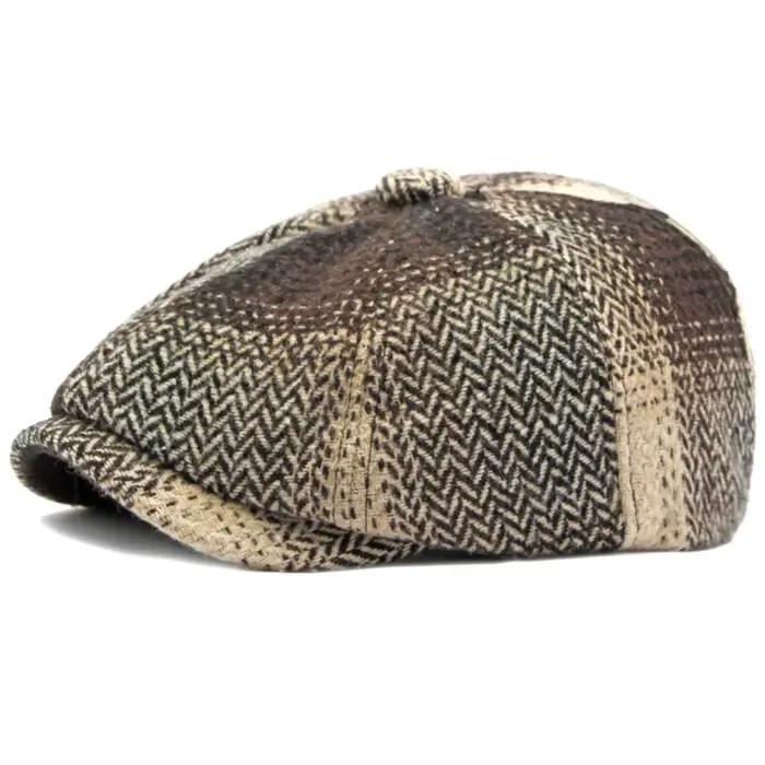HT4184 bérets automne hiver chapeaux pour hommes femmes Vintage Plaid artiste peintre octogonal bére