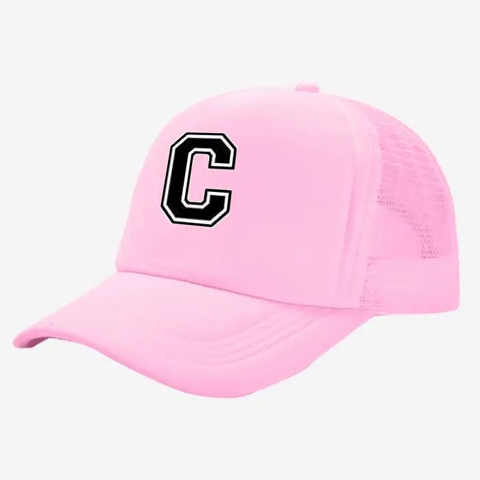Chapeau de camionneur rose imprimé 26 lettres pour enfants – Maille respirante, fermeture Snapback r