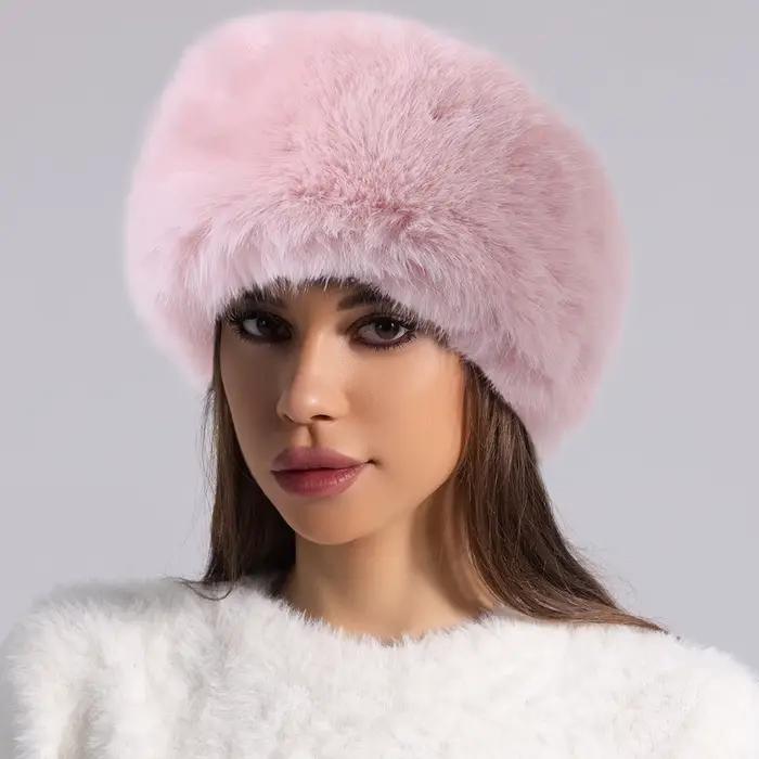 Chapeau béret de luxe en fausse fourrure pour femmes, plusieurs couleurs, couvre-chef d'hiver élégan