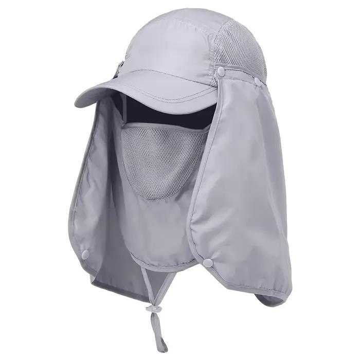 Casquette de pêche en plein air, chapeau visière de randonnée, protection UV, couvre-visage et cou, 