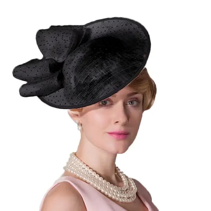 Chapeau fascinateur en sinamay rose pour femmes, élégant, noir et blanc, pour mariages, derby, fête 