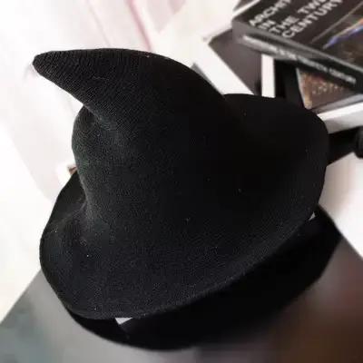 Chapeau de sorcière d'halloween pour hommes et femmes, tricot en laine, chapeau solide à la mode, di