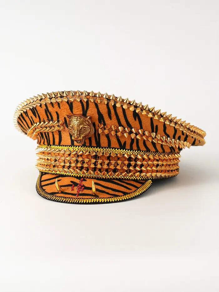 Chapeaux de scène à imprimé léopard pour femmes, casquette de performance en métal RiSALE, conceptio