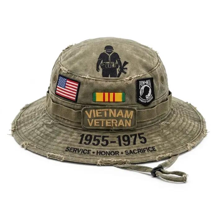 Chapeau de pêcheur brodé sur le thème patriotique pour hommes, avec sangle réglable, pour les vétéra