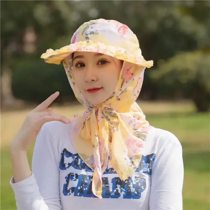Chapeau portable pour la protection solaire et anti-UV, avec protection du cou et du visage, à large