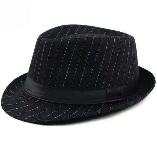 HT1516-Chapeau Fedora pour Homme, Style Britannique, Trilby Rayé, Classique, Rétro, Derby, Bowler, J