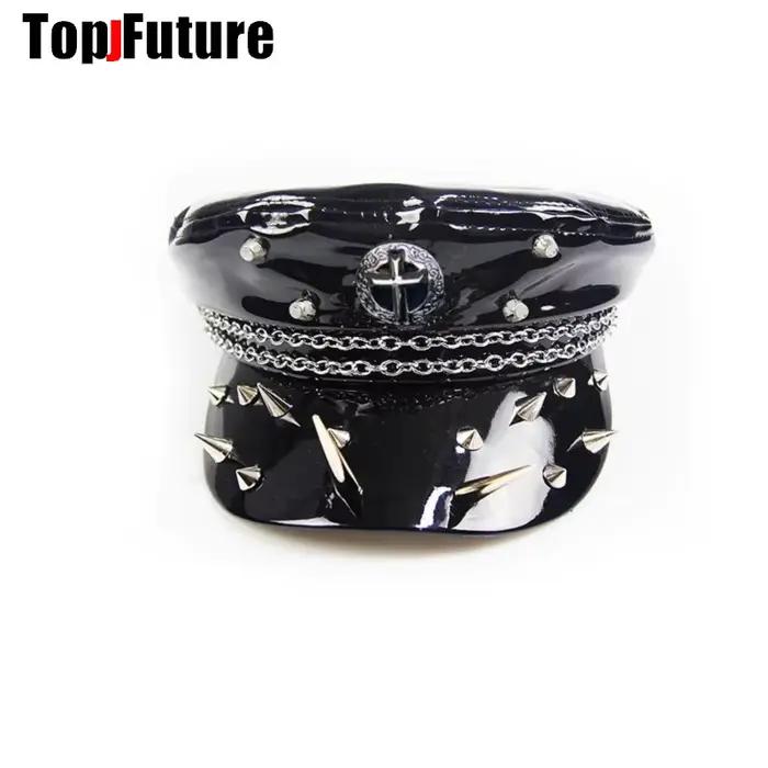 Chapeaux de soleil en cuir verni pour femmes, casquette Harajuku, chapeau gothique Lolita, béret per