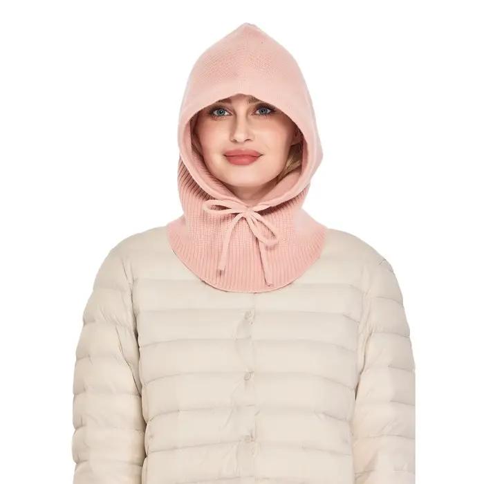 Cagoule tricotée en cachemire pour femmes, Bonnet en laine douce et chaude, écharpe à capuche, Skull