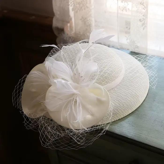 Sinamay – chapeau fascinateur à fleurs pour femmes, élégant, chic, à Large bord, pour Cocktail, fête