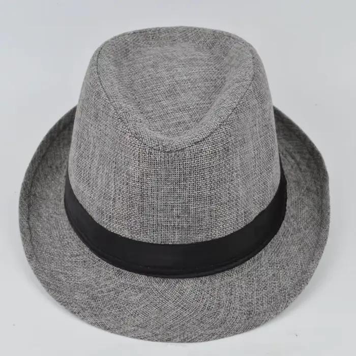 Chapeau haut de forme en coton et lin pour hommes, chapeau de Jazz solide, chapeau de Gentleman angl