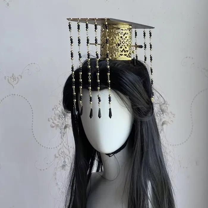 Chapeau de style rétro pour empereurs et empresses, couronne royale vintage avec longues franges, co