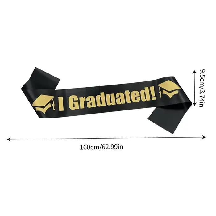 Casquette de célibataire noire avec ceinture en Satin graduée, avec pompon, pour décoration de fête 