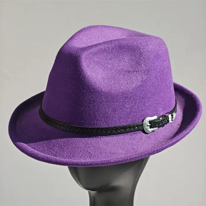 Chapeau Fedora Panama en feutre, chapeau plat Trilby à bord court pour hommes et femmes, chapeau de 