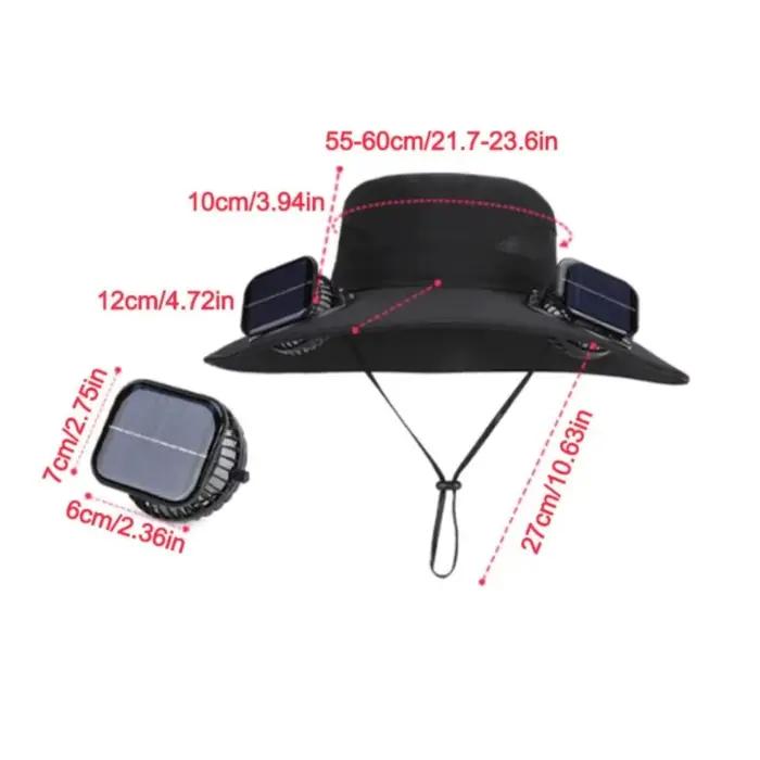 Chapeau de pêche décontracté anti-UV avec ventilateur solaire, visière large à chargement solaire et