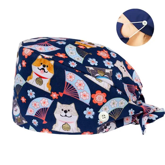 Casquette de travail médical 100% coton, chapeau de gommage chirurgical imprimé, pour femmes et homm